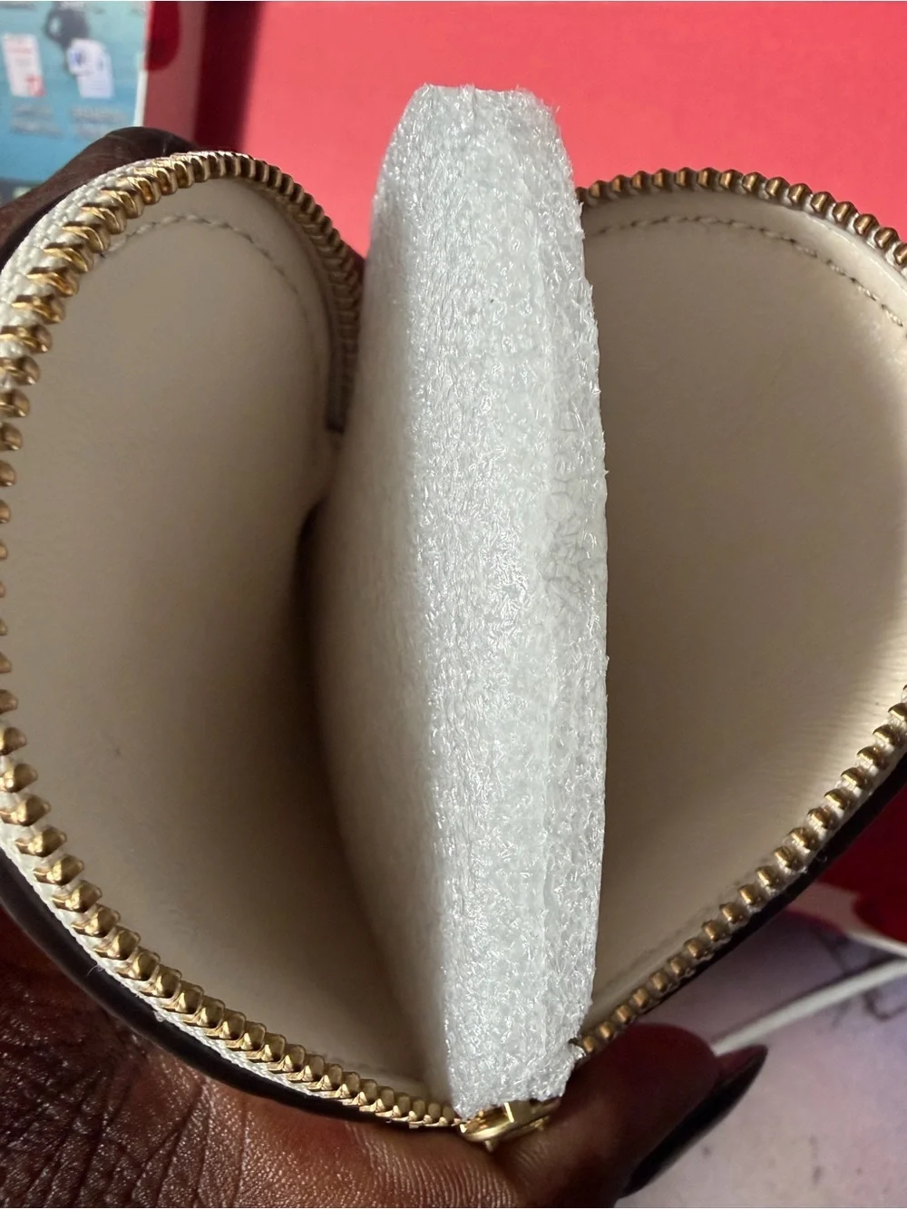 Coach Heart Key & Card Holder - White with Red Cherries